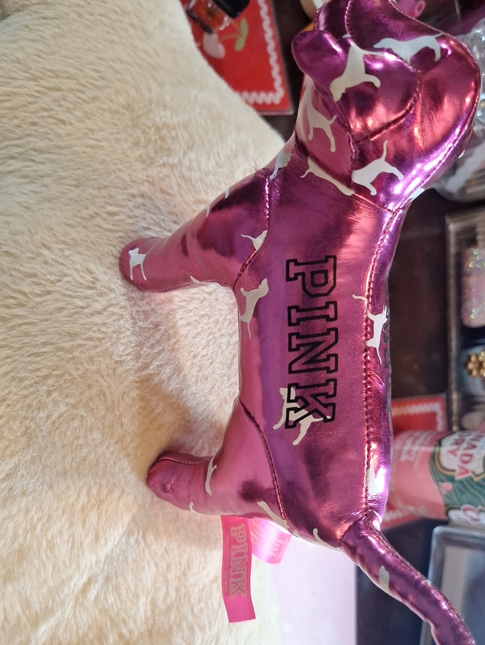 PINK Victoria's Secret Metallic Pink Logo Dog Plush